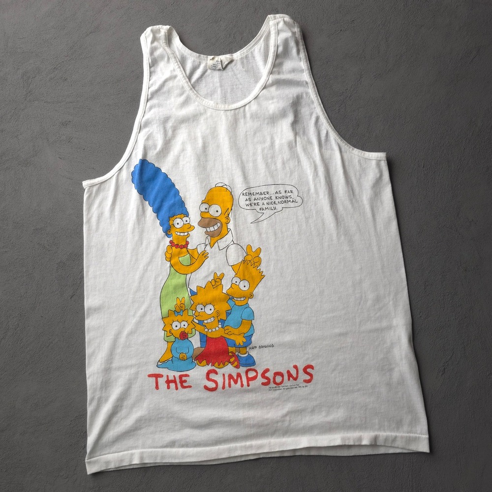 Vintage 1990s Islander White Tank Top XL The Simpsons Normal Family Graphic